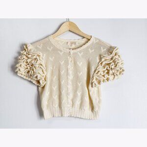 Loveshackfancy Preilla Crop Cardigan Size M Ivory Romantic Cottagecore Kawaii